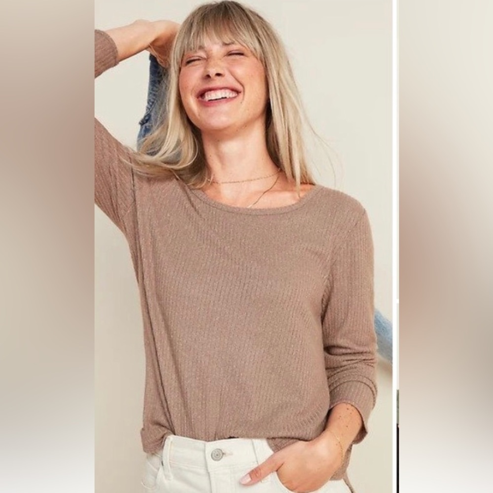 Old Navy Plush Long-Sleeve Rib-Knit Slim-Fit T-Shirt